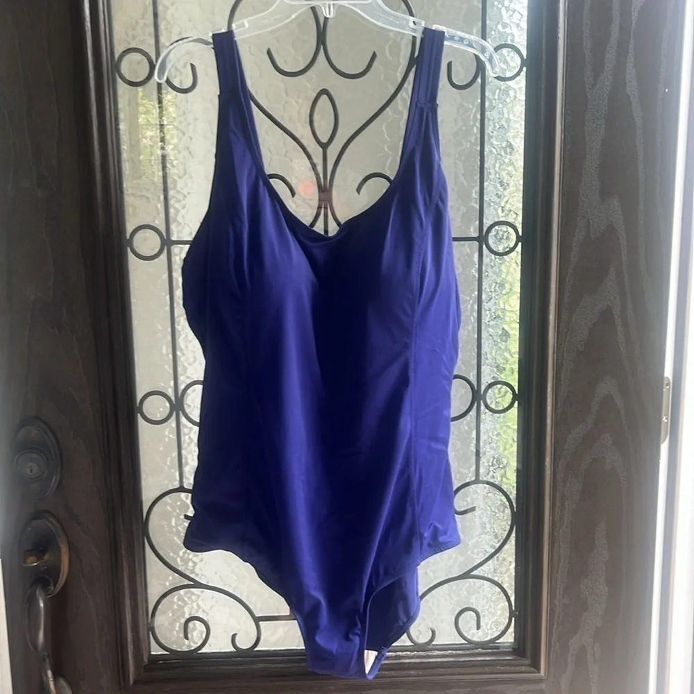 Swim 365 power mesh one piece blue swimsuit slimming wide straps plus size 26